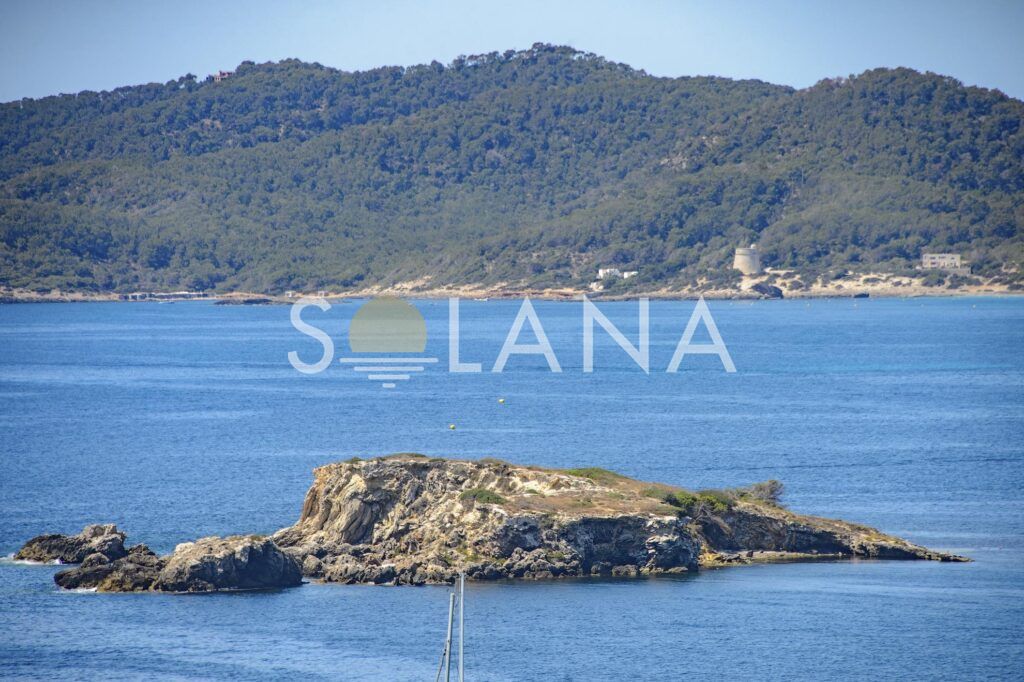 Island and coastline view across the Ibiza sea